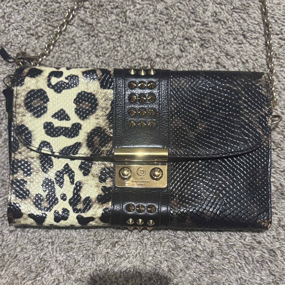 Leopard Print and Black Leather Women's Bag